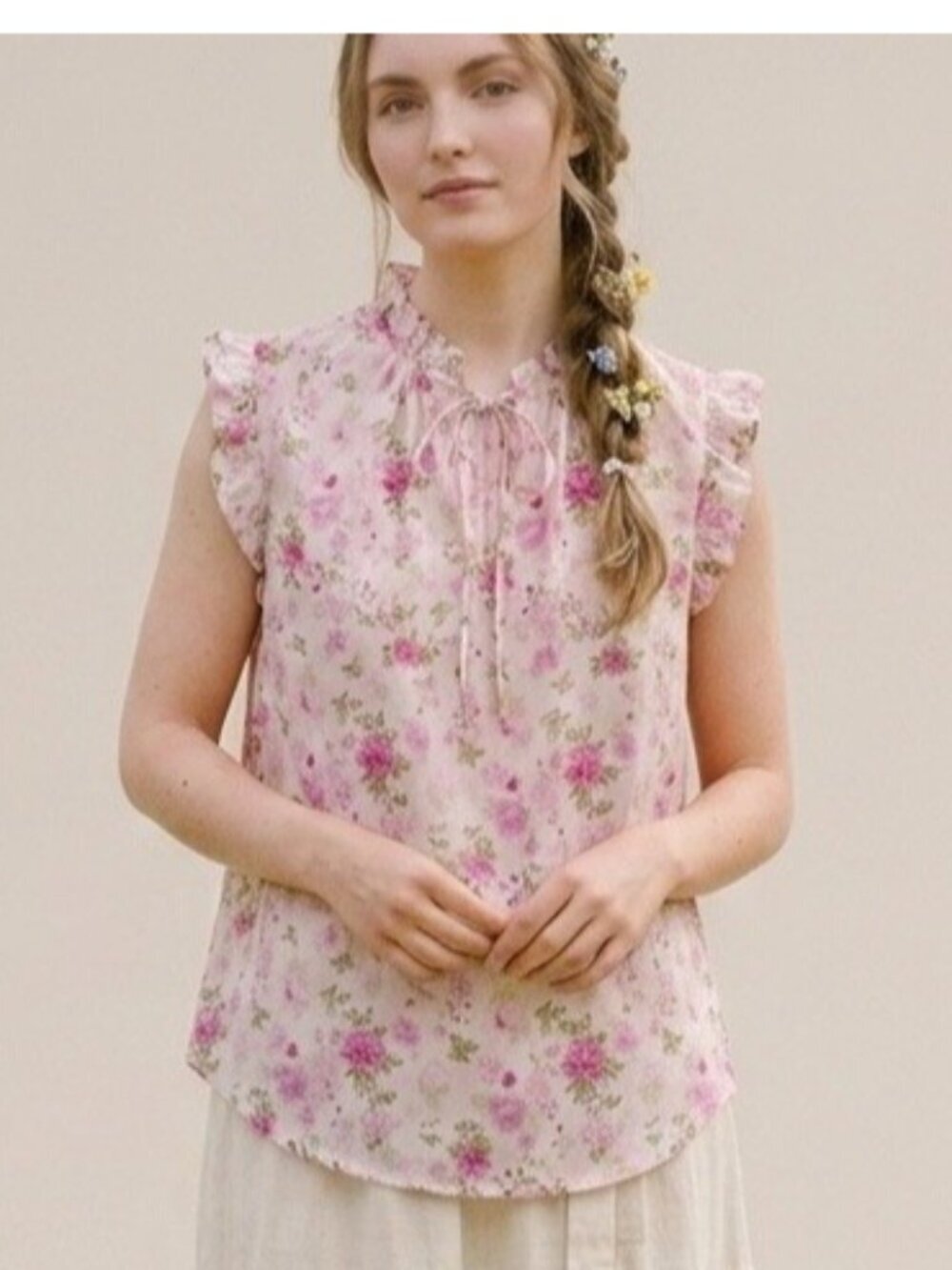 NEW Maison D'Amelie Paris Anthropologie Floral Pink Top Cottagecore Boho SMALL